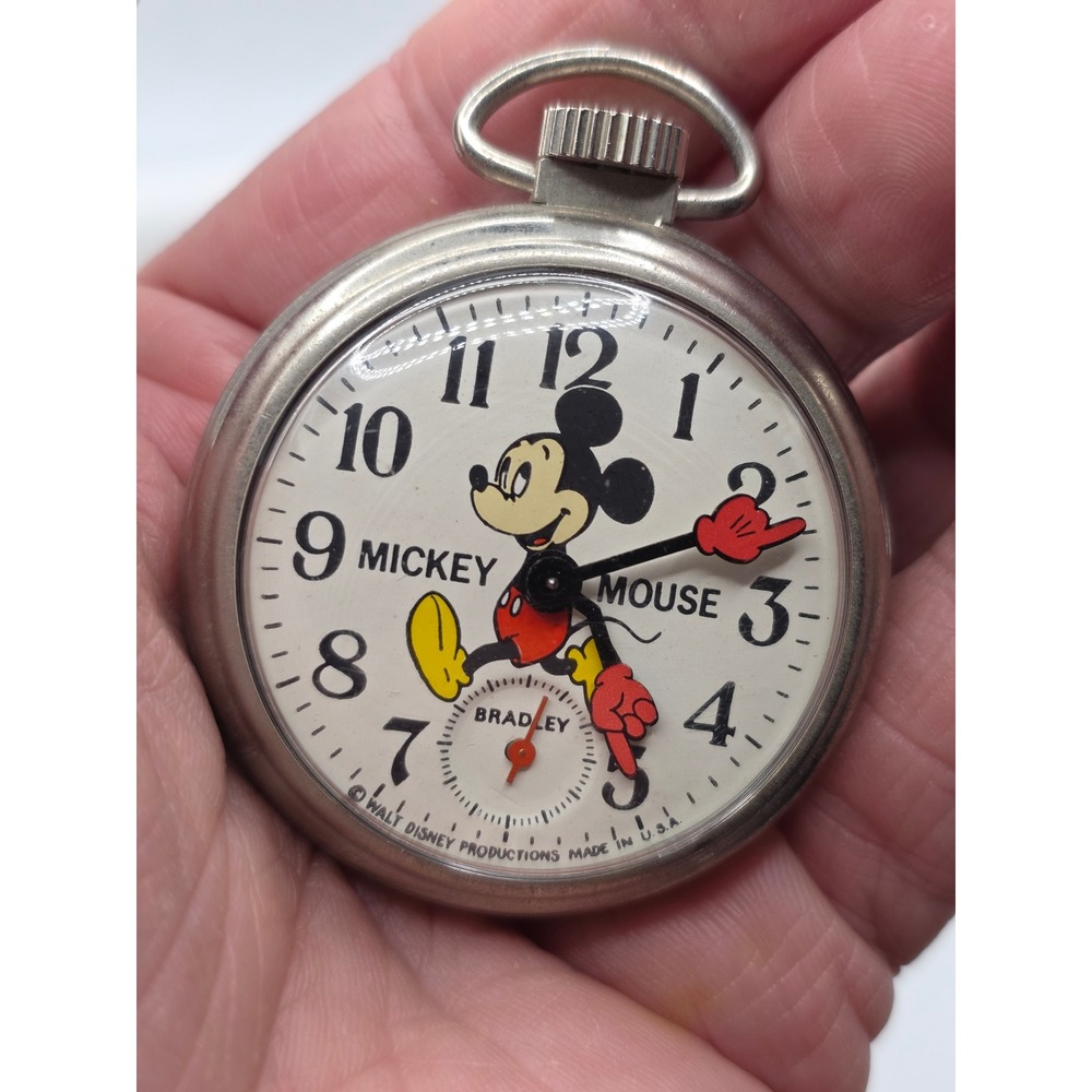 Vintage Bradley Mickey Mouse Pocket Watch Walt Disney Productions USA with Box